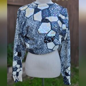 Vintage Sequin Geometric Patterned Women's Sweater Size Medium